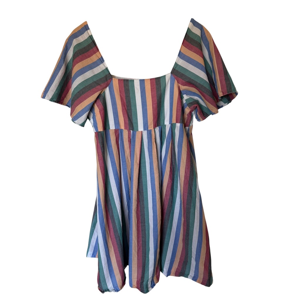 Madewell Mini Dress Women Medium Multicolor Excellent Striped Babydoll Cotton